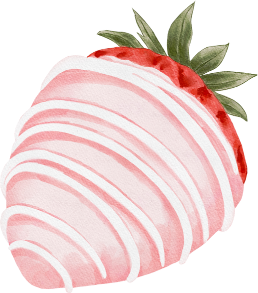 Red Strawberry Pink Chocolate Dipping.Watercolor png.
